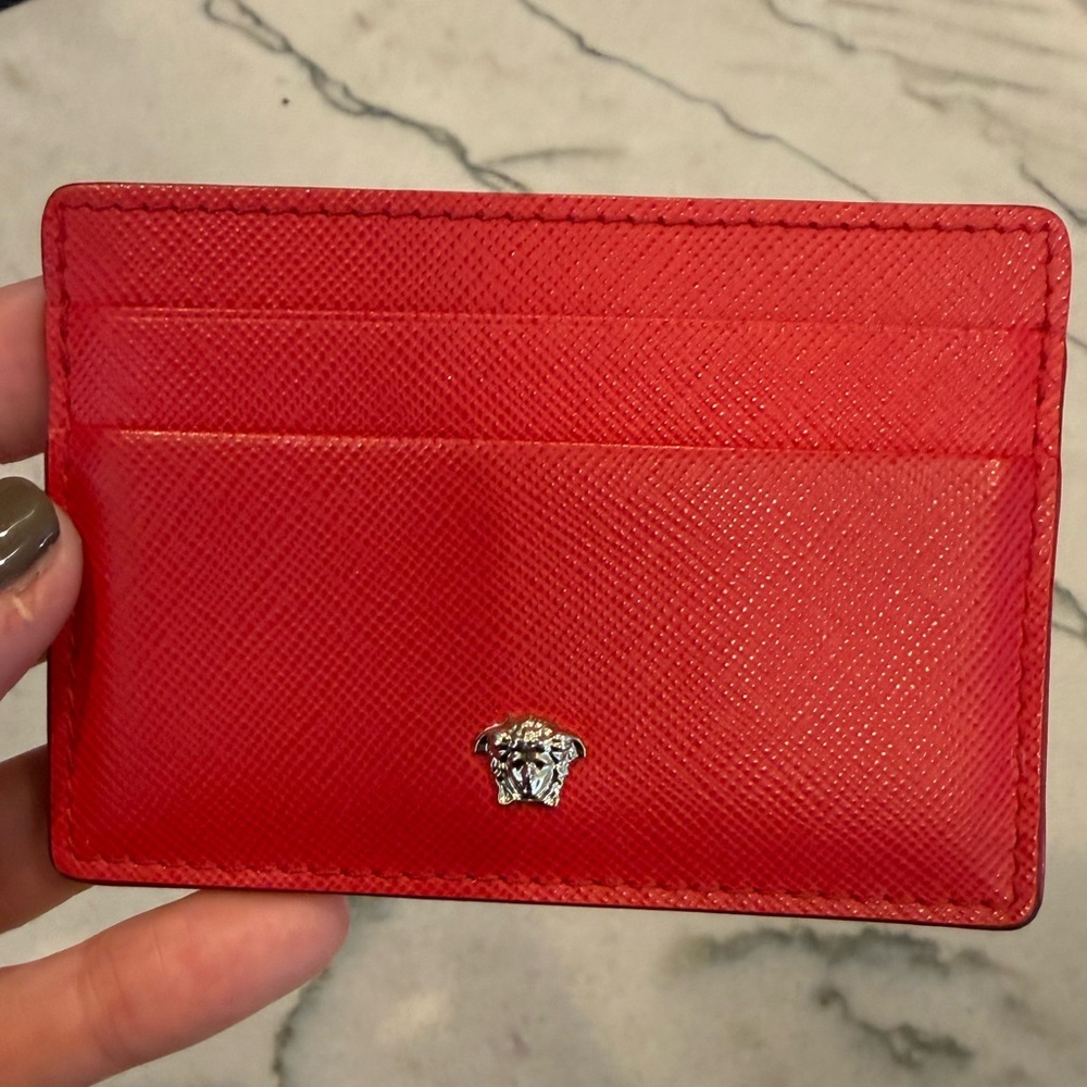 Versace Scarlet Medusa Insignia Leather Card Holder - Picture 2 of 7